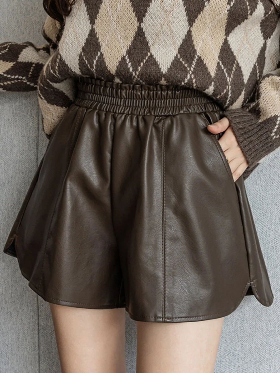 

Повседневные женские брюки из искусственной кожи с высокой талией, широкими штанинами, свободного кроя, А-силуэта, прямые, универсальные, для осени и зимы