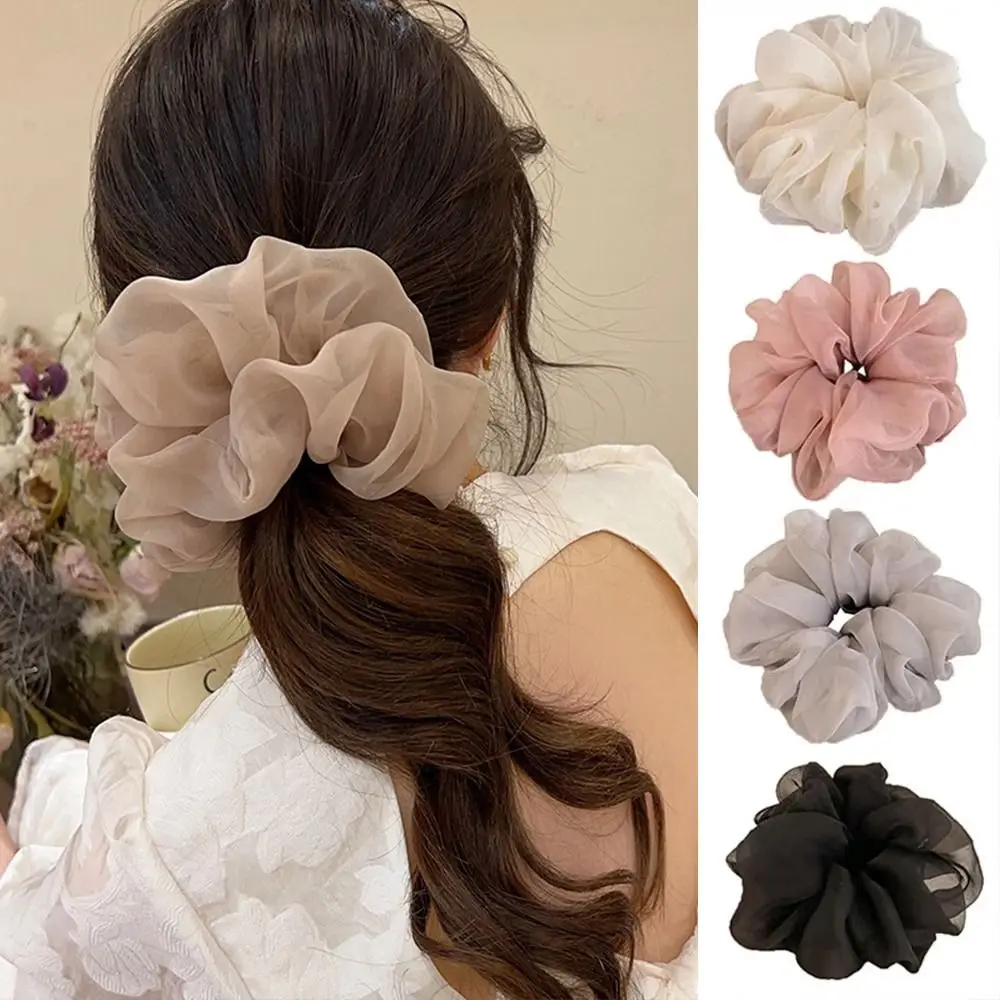 French Style Chiffon Scrunchies Solid Color Sweet Women Hair Scrunchies Elegant Temperament Oversized Hair Ropes