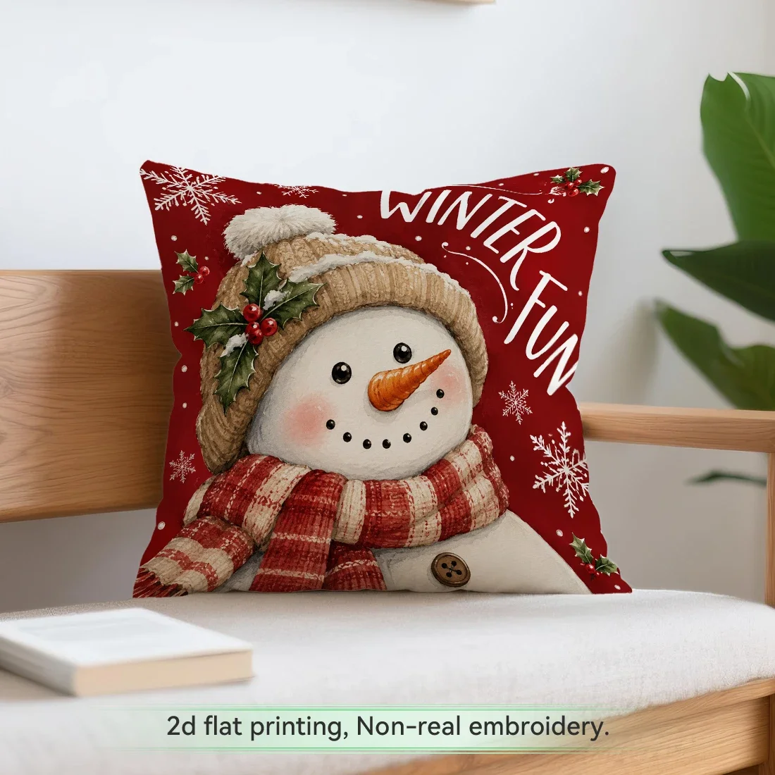Red-Backed Snowman With Bow Christmas Cushions Pillowcase Polyester Cushion Cover Throw Pillow Pillowcover Home Car Sofa Decor