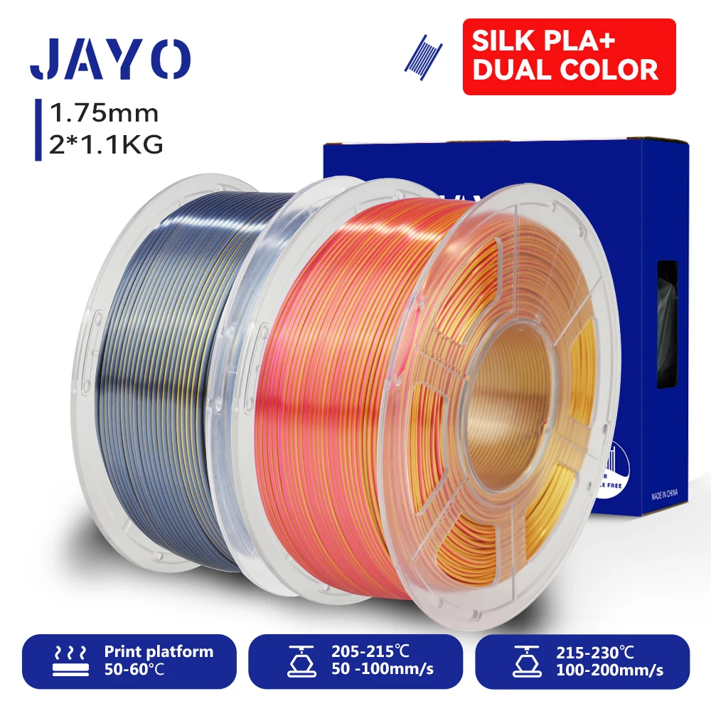 

JAYO Silk PLA PLUS 3D Filament 1.75mm +/-0,02mm SILK PLA plus Dual Color 3D Printer Filament Neatly Wound 1.1kg 2Rolls/set