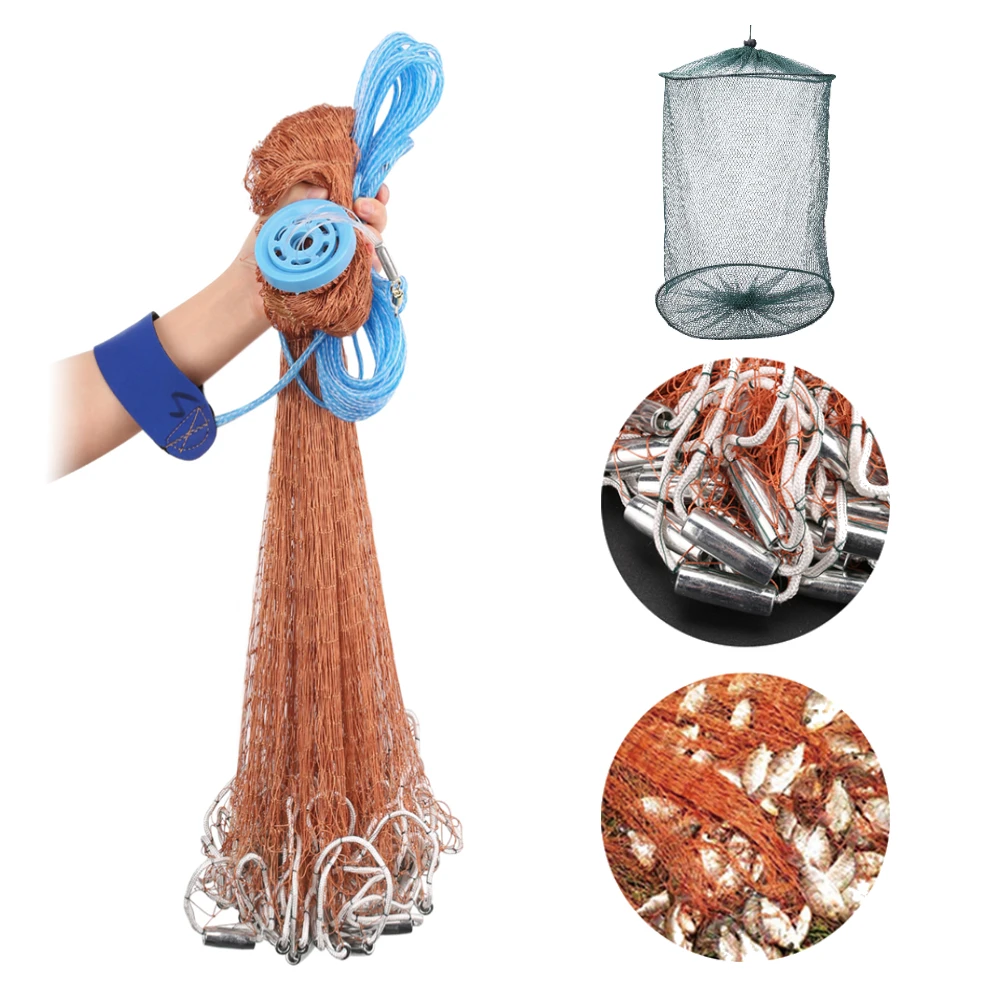 

Рыболовная литая сеть диаметром 240/360/480 см, сложенная литейная сеть с грузилами, декоративные сети для морской рыбалки, ловушки для наживки, реки