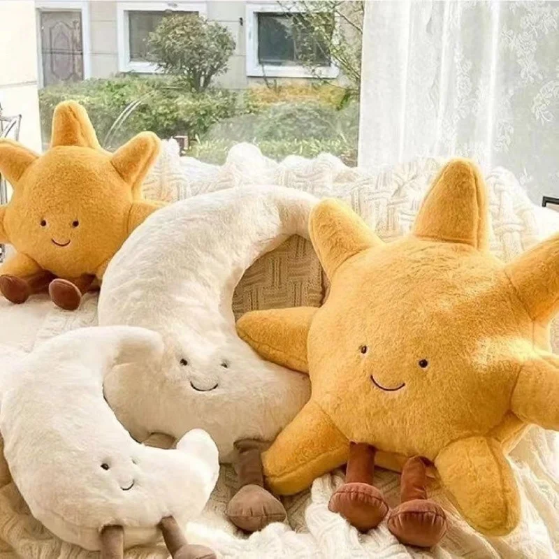 Smile Face Moon Yellow Sun Plushie Cushion Stuffed Weather Plush Toy For Kid Bedroom Decor Sofa Throw Pillow Plush Doll Gifts