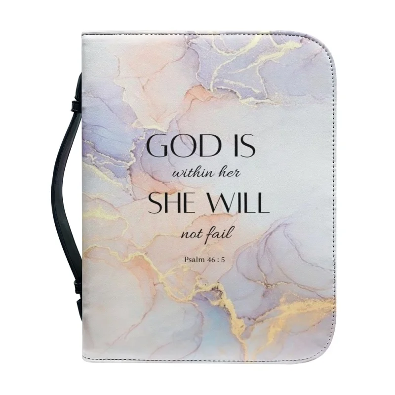 GOD IS Within Her SHE WILL Not Fail Spersonalizowany nadruk Kościół Biblia Pokrowiec PU Torebki na książki do nauki Pudełko do przechowywania dla kobiet