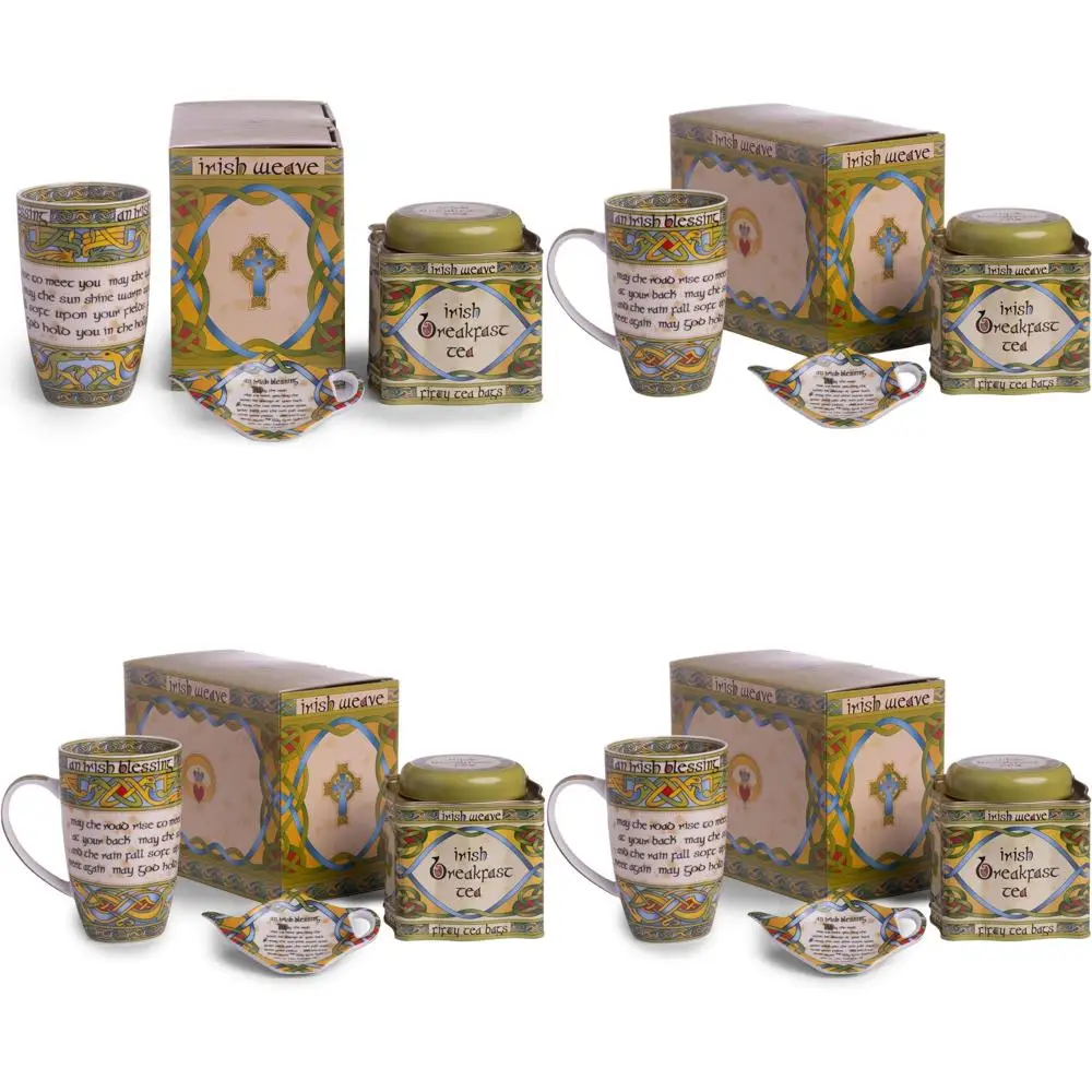 

Set of 3 Elegant Bone China Cups, 14 oz, 50 Teabags, and Holder - Kitchen Teaware Gift