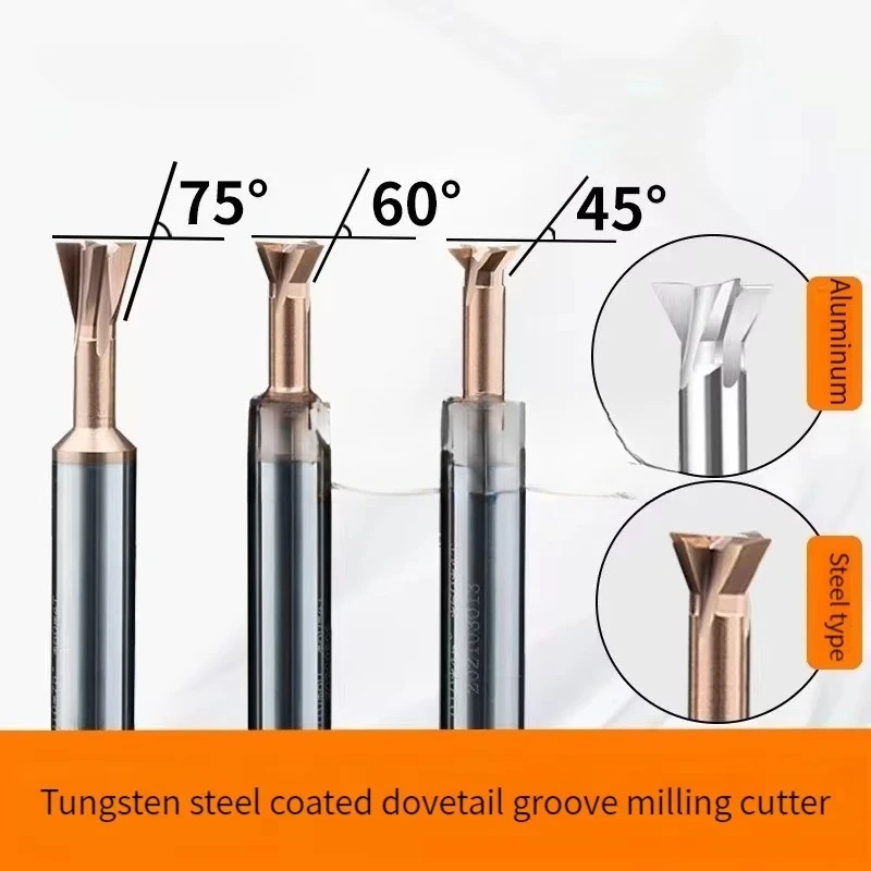 1Pc Solid Carbide Dovetail End Mill 45/60/75 Degree 5/6/8/10/12mm Shank CNC Metal Alloy Steel Milling Cutter