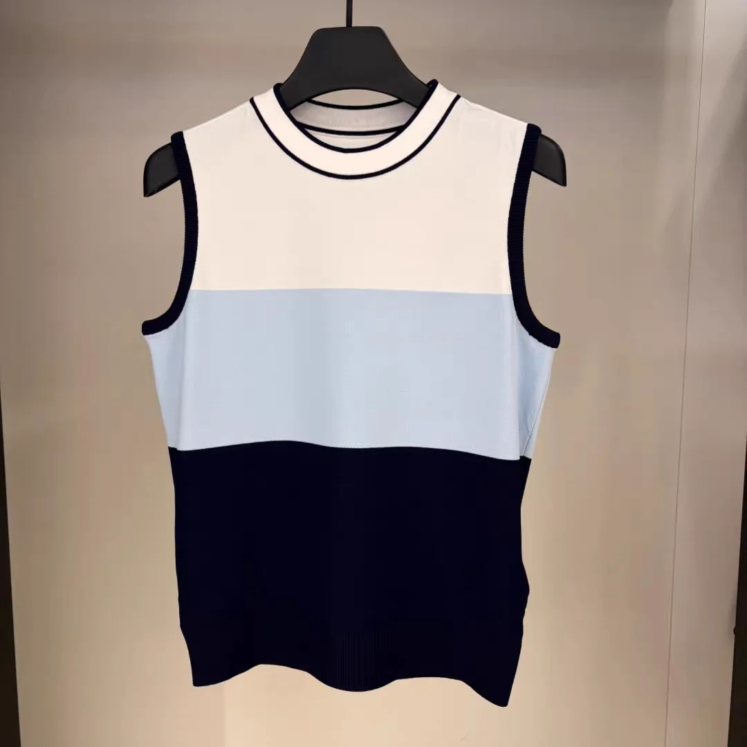

Korean Style Color Block Knit Golf Vest Women Sleeveless Summer Sport Top Breathable Slim Slimming Lady Golfing Apparel Cap