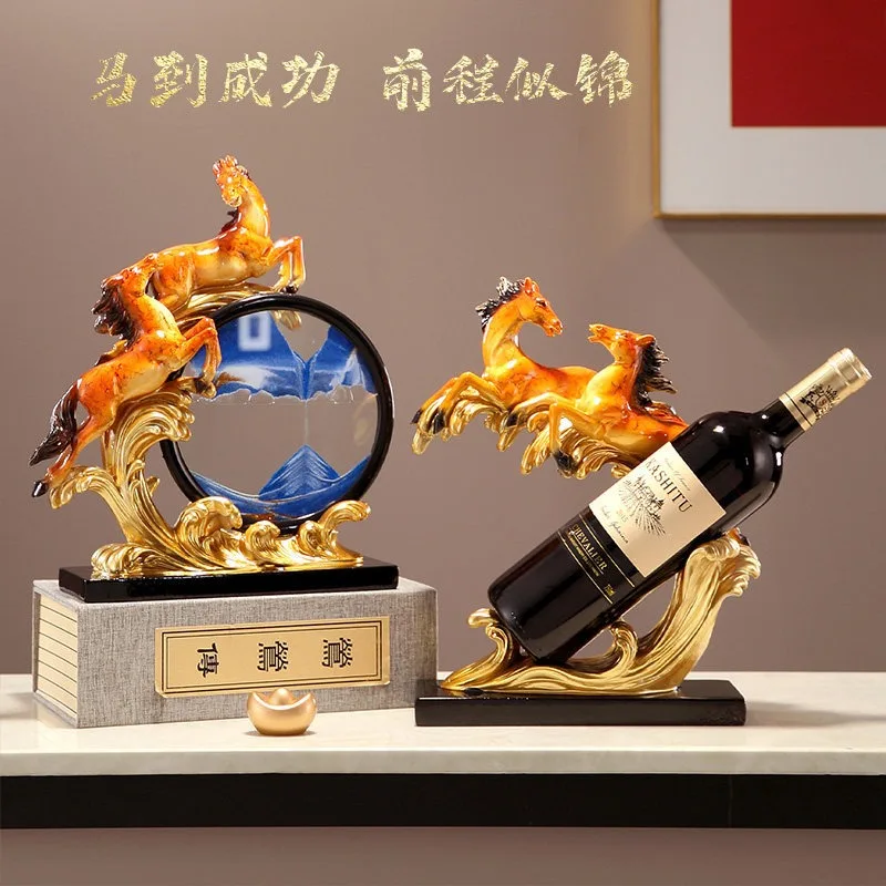 Double horse to success decoration flow hourglass wine rack, living room TV wine cabinet, decoration new home housewarming party