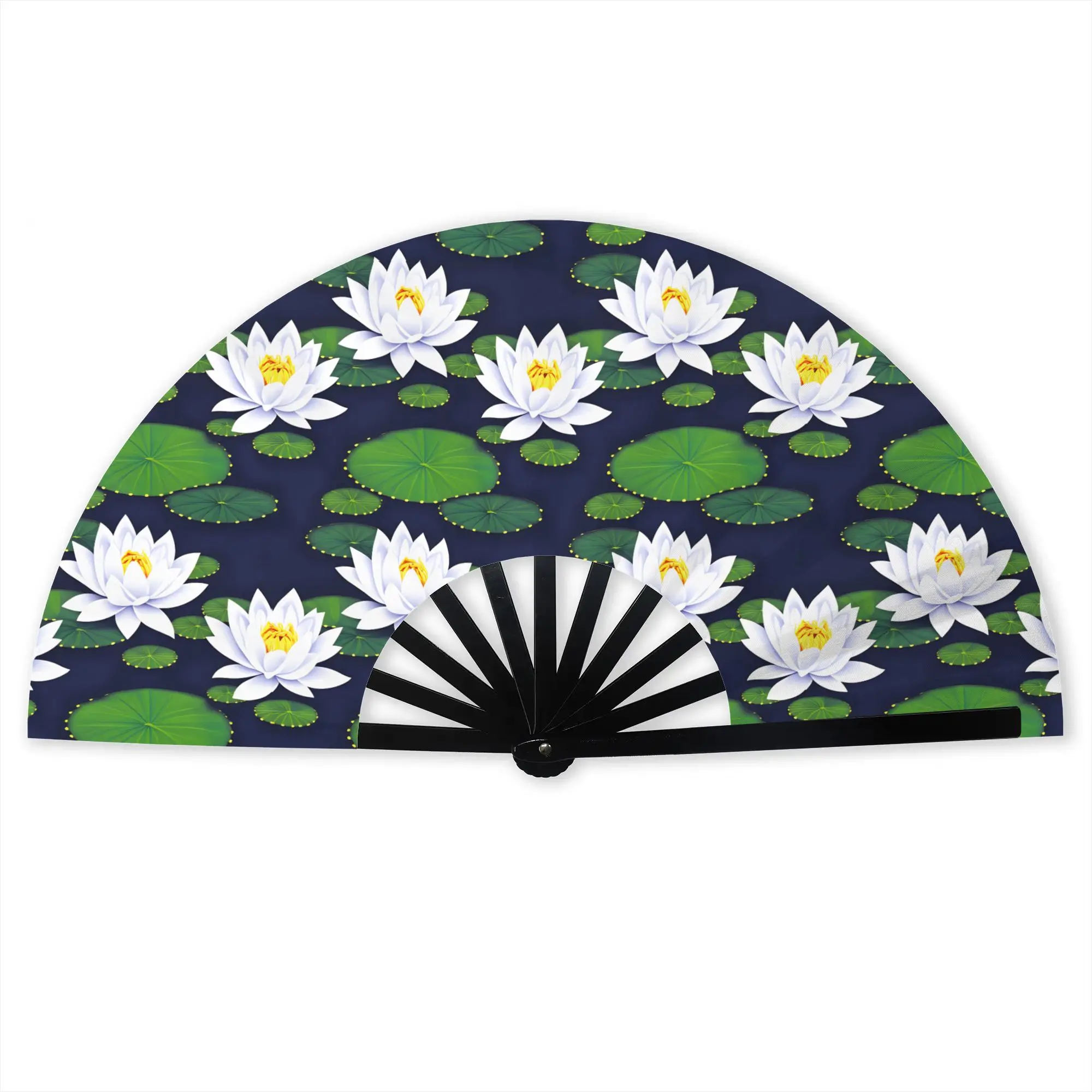 Water Lilies Nelumbo Nucifera  Portable Pocket Fan Outdoor  Folding Fan Chinese Dance Cooling Handheld Fans