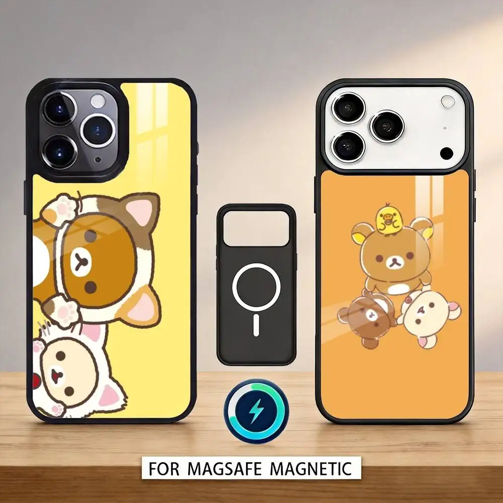 

CUTE R-Relax K-kuma R-Rilakkuma Phone Case Magnetic For iPhone17 16 15 14 13 12 Pro Max For Magsafe Wireless Charging Cover