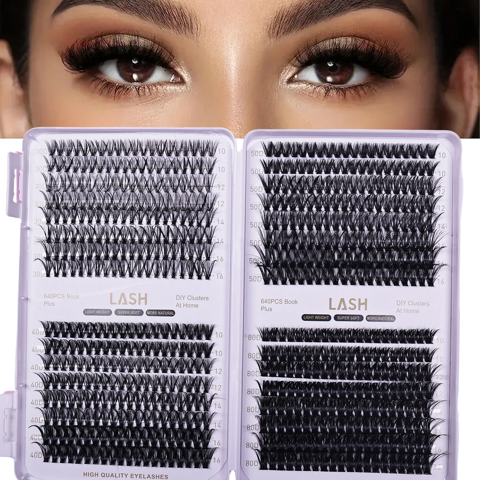 640pcs D Curl Individual Lashes Clusters DIY Eyelash Extensions Kit Book for Home Use - Professional Eyelash Extension Kit