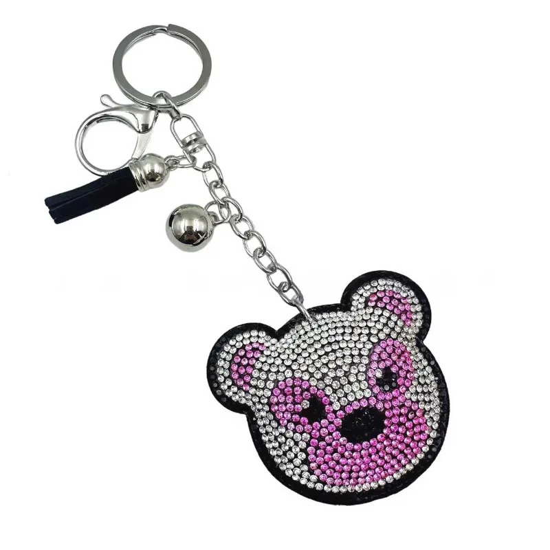 سلاسل مفاتيح رائعة برأس الدب مزينة بأحجار الراين المتلألئة والشرابات الأنيقة، مثالية لمحبي الموضة #2