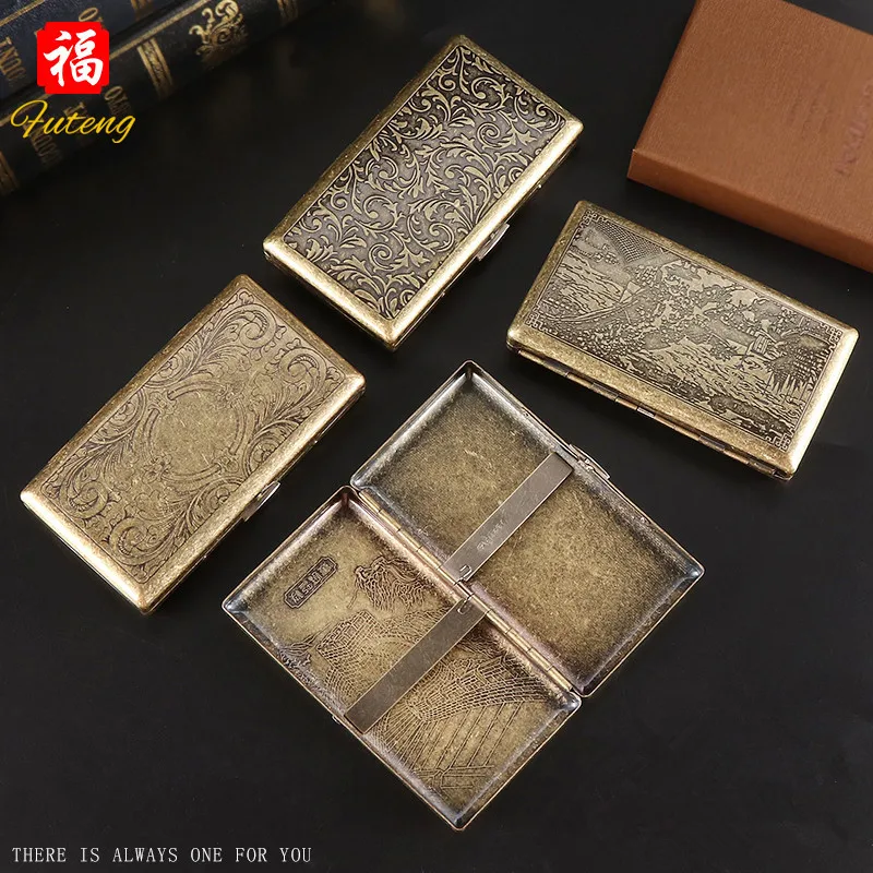 New 1 Retro Antiqued Bronze Cigarette Case 20pcs Capacity Cigarette Box Metal Cigarette Bag Outdoor Cigarette Storage