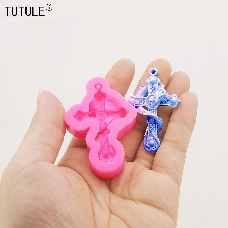 Skull Dragon Cross แม่พิมพ์ซิลิโคน Shaker ช็อกโกแลตซิลิโคนแม่พิมพ์เครื่องประดับสร้อยคอเรซิ่นทำพวงกุญแจโพลิเมอร์ดินเหนียว