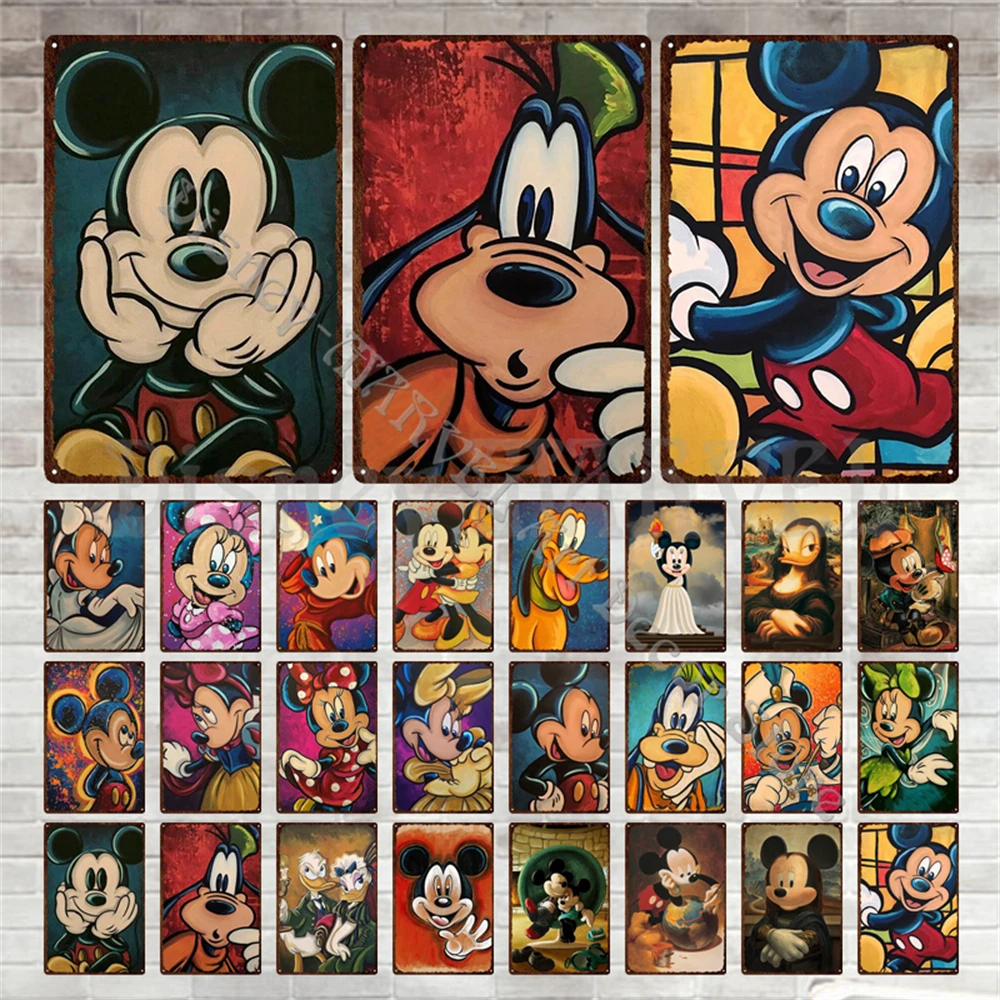 Vintage Metal Sign Mickey Mouse Cartoon Metal Plaque Disney Wall Art Poster Metal Wall Stickers Bar Garage Kids Room Home Decor