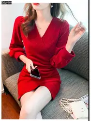 Christmas New Year Elegant Black Velvet Dress Women Hot Sexy High Waist Lady Slim Fitted Sheath Bandage Mini Party Red Dresses