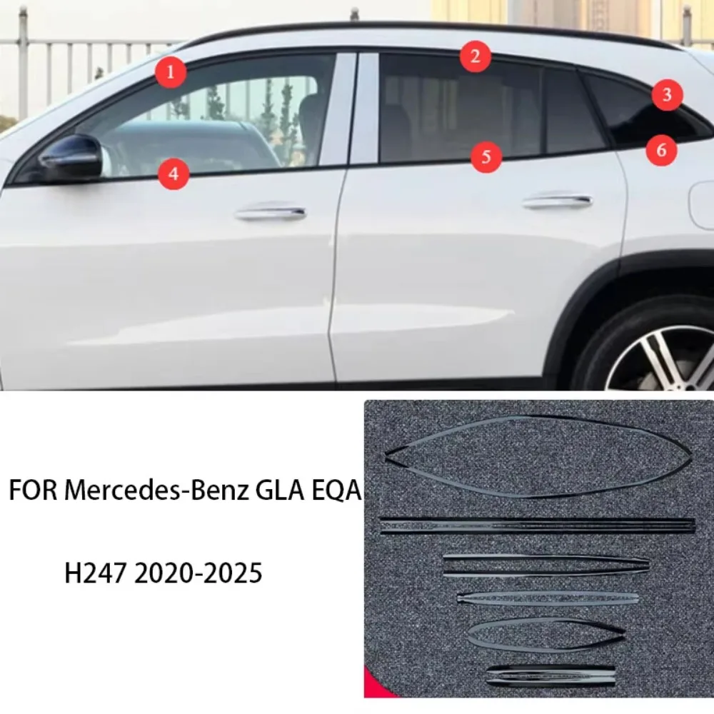 

For Mercedes-Benz GLA X156 14-19 EQA H247 2020-2025 Stainless Steel Black Exterior Window Molding Strip Sill Side Cover Trim