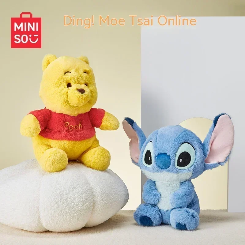 

Miniso Disney Basics Series Stitch Pooh Sitting Doll Plush Doll Childrens Toy Ornament Kawaii Best Friend Couple Girlfriend Gift