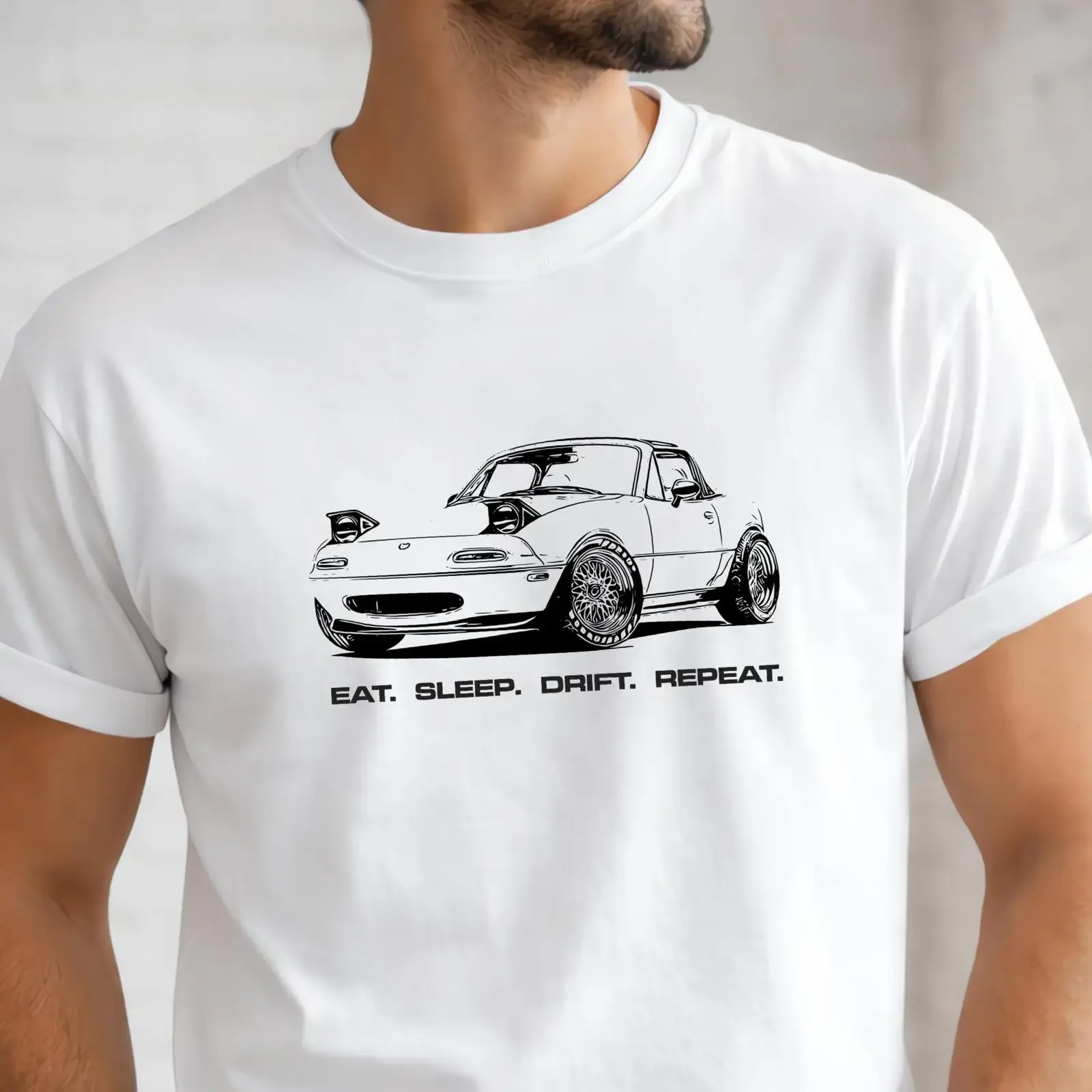 Car T Shirt for mx5 miata fans Eat Sleep Drift Repeat JDM vintage Washed graphic Stylish Stretched Top For Everyday Wear