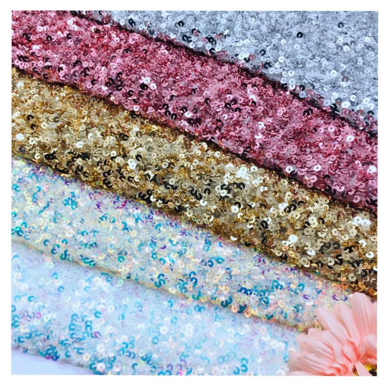 5mm Elastic Sequined Fabric By Yards Party Evening Dress Princess Sequin Embroidery Fabric Wedding Dress in Stock 16 Colors