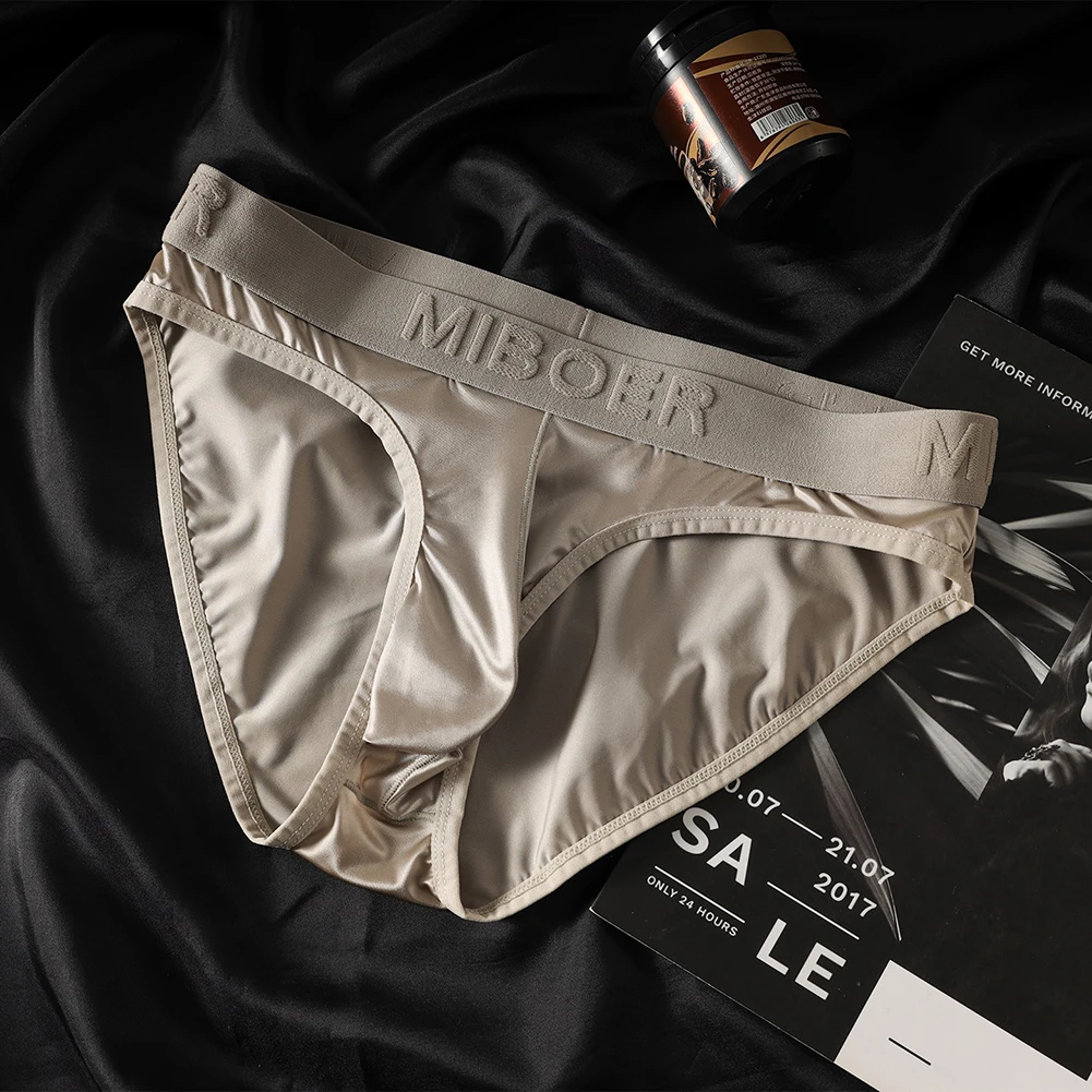 Mens Briefs Ice Silk Satin-like Elastic Underwear Bulge Pouch Lingerie Breathable Smooth Thong Solid Underpants Sexy Tоy Mens