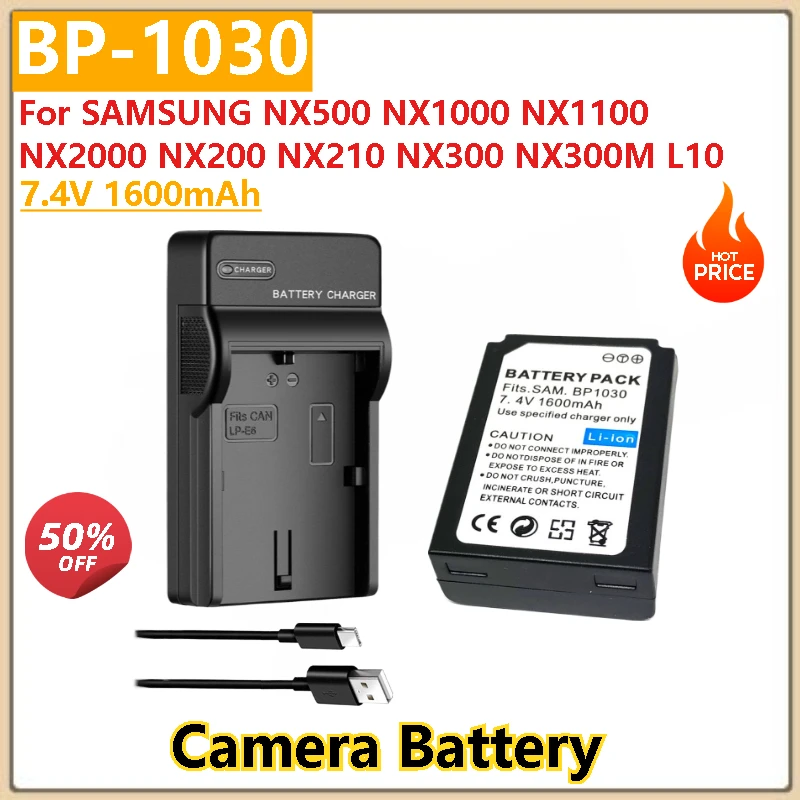 

BP-1030 7.4V 1600mAh Replacement Battery+ USB Charger for SAMSUNG NX200 NX210 NX300 NX300M NX500 NX1000 NX1100 NX2000 Camera
