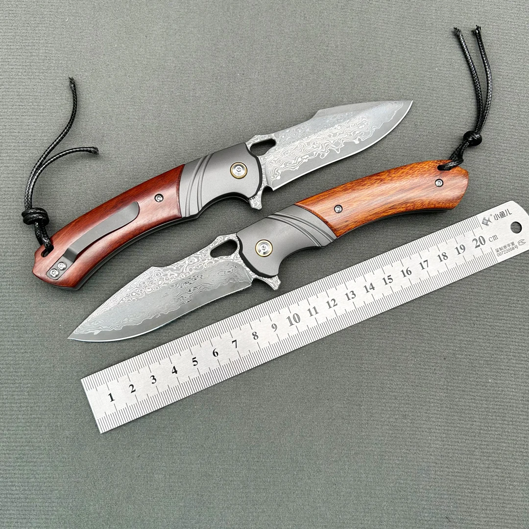 

Forged VG10 Damascus Folding Knife Rosewood Handmade Sharp Durable Outdoor Hunting Defense Pocket Camping EDC Portable knife