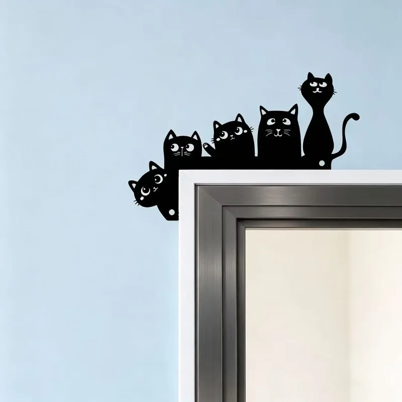 5Pcs Wrought Iron Silhouette Cat Sculpture Door Corner Ornaments Living Room Bedroom Wall Hanging Art Cat Crafts Home Decoration