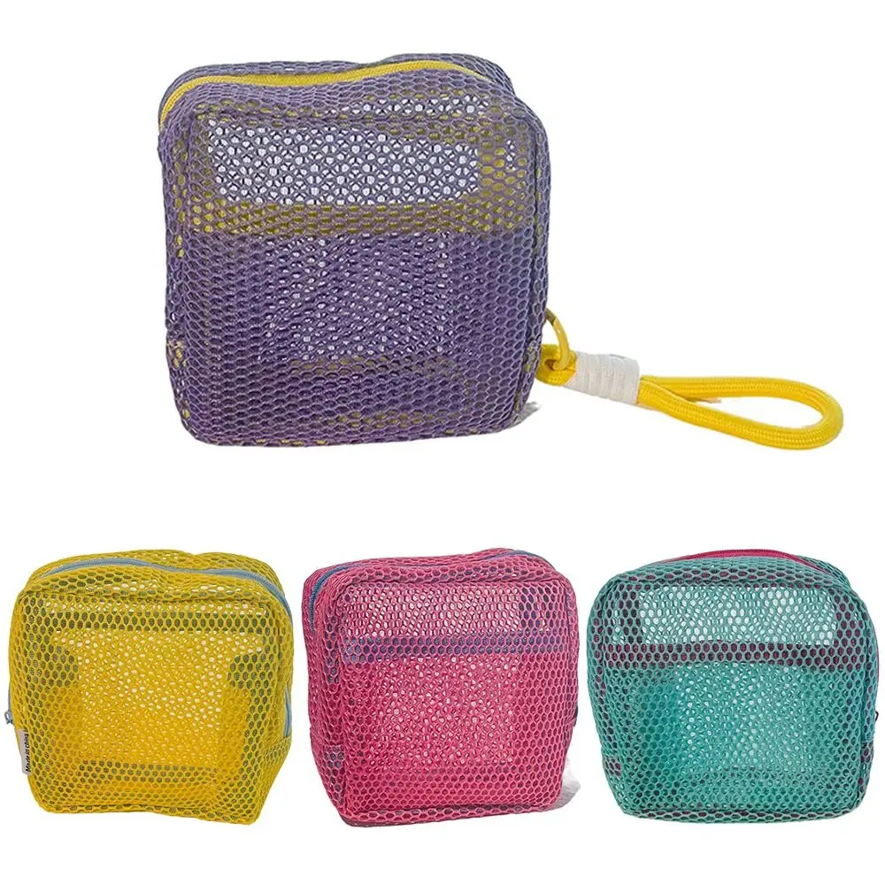 Handle Mesh Zipper Bags Washable Transparent Square Toiletry Bag Wear-proof Space Saving Cosmetic Bag Home