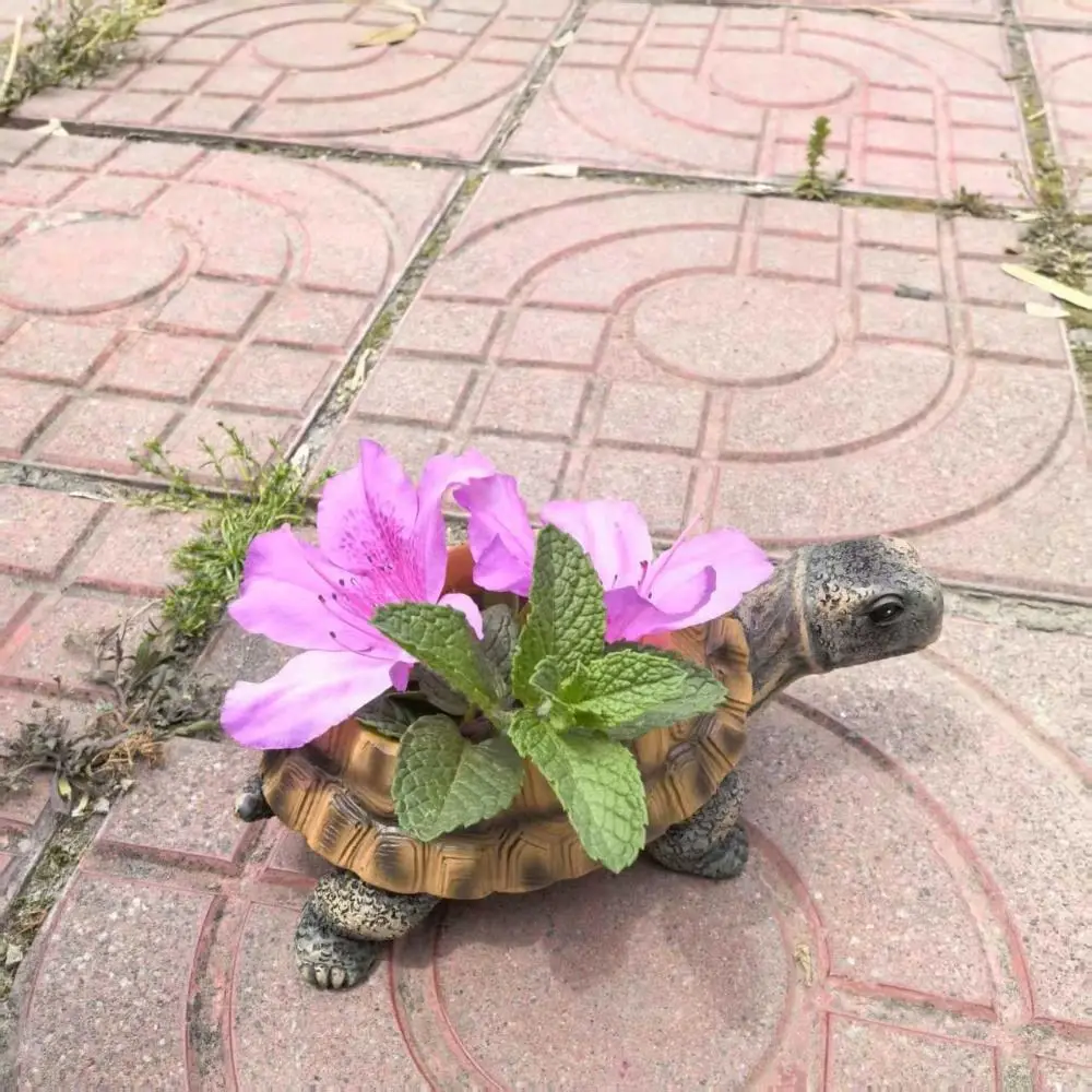 Cute Simulated Simulation Turtle Planter Resin Mini Animal Ornament Vase Creative Garden Planter Succulent Planter Gift