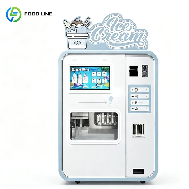 Automatic Ice Cream Kiosk Vending Machine Commercial Soft Serve Self Service Dessert Solution Customized