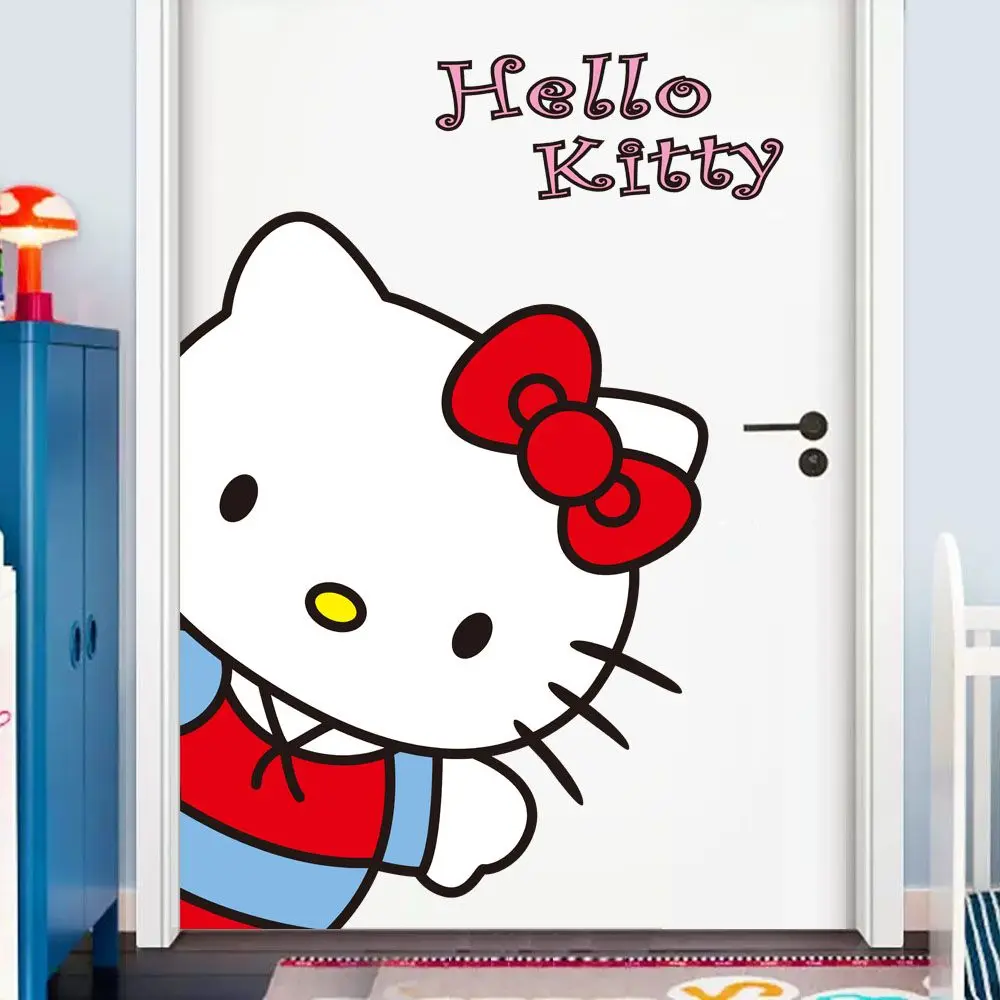 Miniso Hello Kitty Sticker Kawaii Door Sticker Self-Adhesive Wall Sticker Figure Princess Room Cute Cartoon Girlfriend Gift Kit