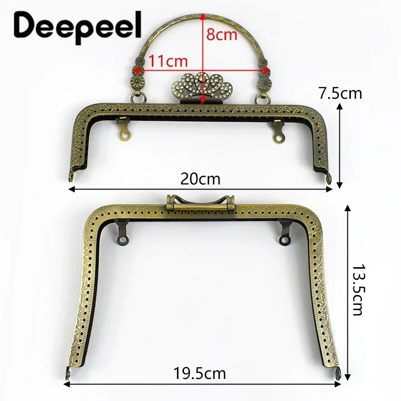 1Pc Deepeel 20CM Metal Embossed Bag Handle Handmade Purse Frame Sewing Brackets DIY Handbag Kiss Clasp Handles for Making Bags