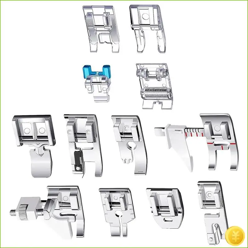 12Pcs Presser Foot Kit,Straigh Foot, Roller Foot, Snap On Sewing Machine Foot Presser Feet Set For Sewing Machines Easy To Use