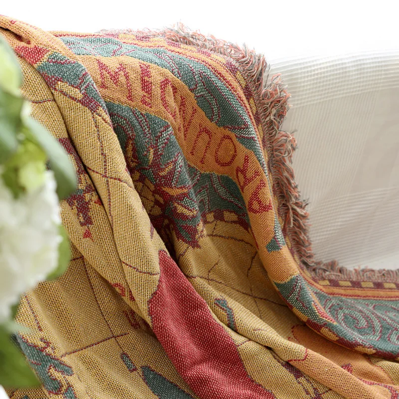World map Cotton Bohemian Plaids Home Blanket Knitted Dustproof Sofa Cover Blanket Anti-Slip Decorative Blankets For Tea Table