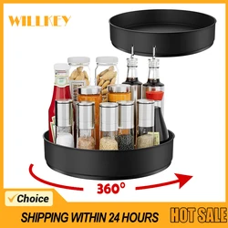 360 Rotation Non-Skid Spice Tray Pantry Cabinet Turntable with Wide Base Storage Bin Rotating Organizer for Kitchen Seasoning