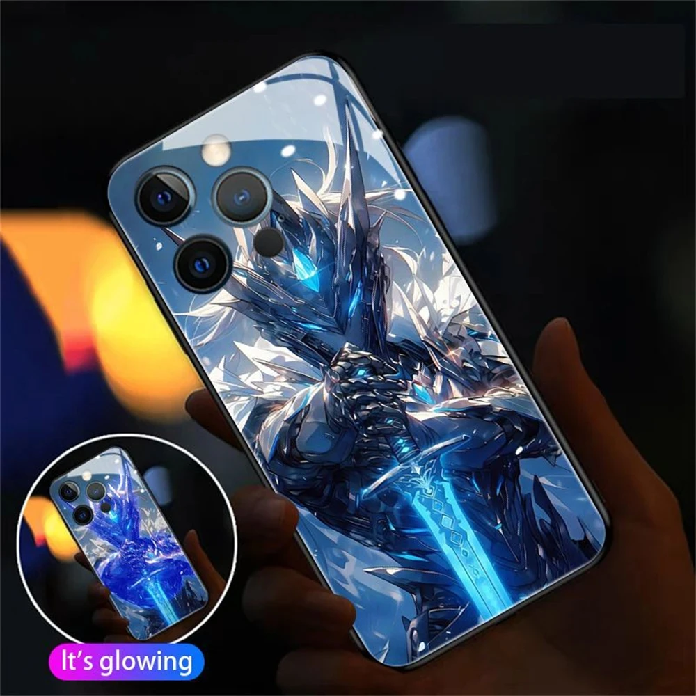 

Frozen War Armor LED Light Glow Luminous Tempered Glass Phone Case For Samsung S24 S23 S22 S21 S20 FE Note 20 Plus Ultra A54