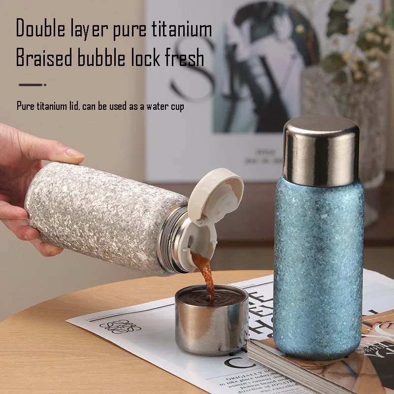 Portable Thermos Cup,Double Layer,Pure Titanium,Antibacterial Preservation,Water and Tea Separation, High-End Water Bottle,450ml