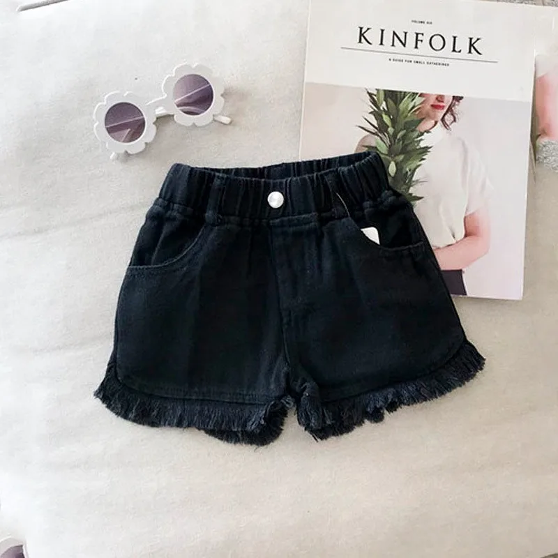 Girls Summer Korean Style Denim Shorts White Black Casual Hot Pants for Kids Breathable Daily Wear