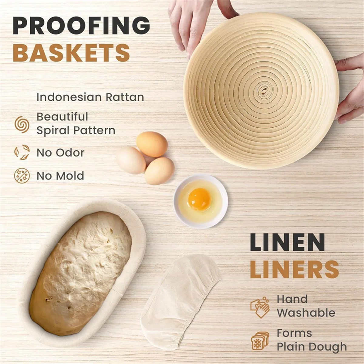 A64K مجموعة سلة تخمير الخبز البيضاوي سلة التخمير الخافق العجين مكشطة مجموعة فرشاة السيليكون