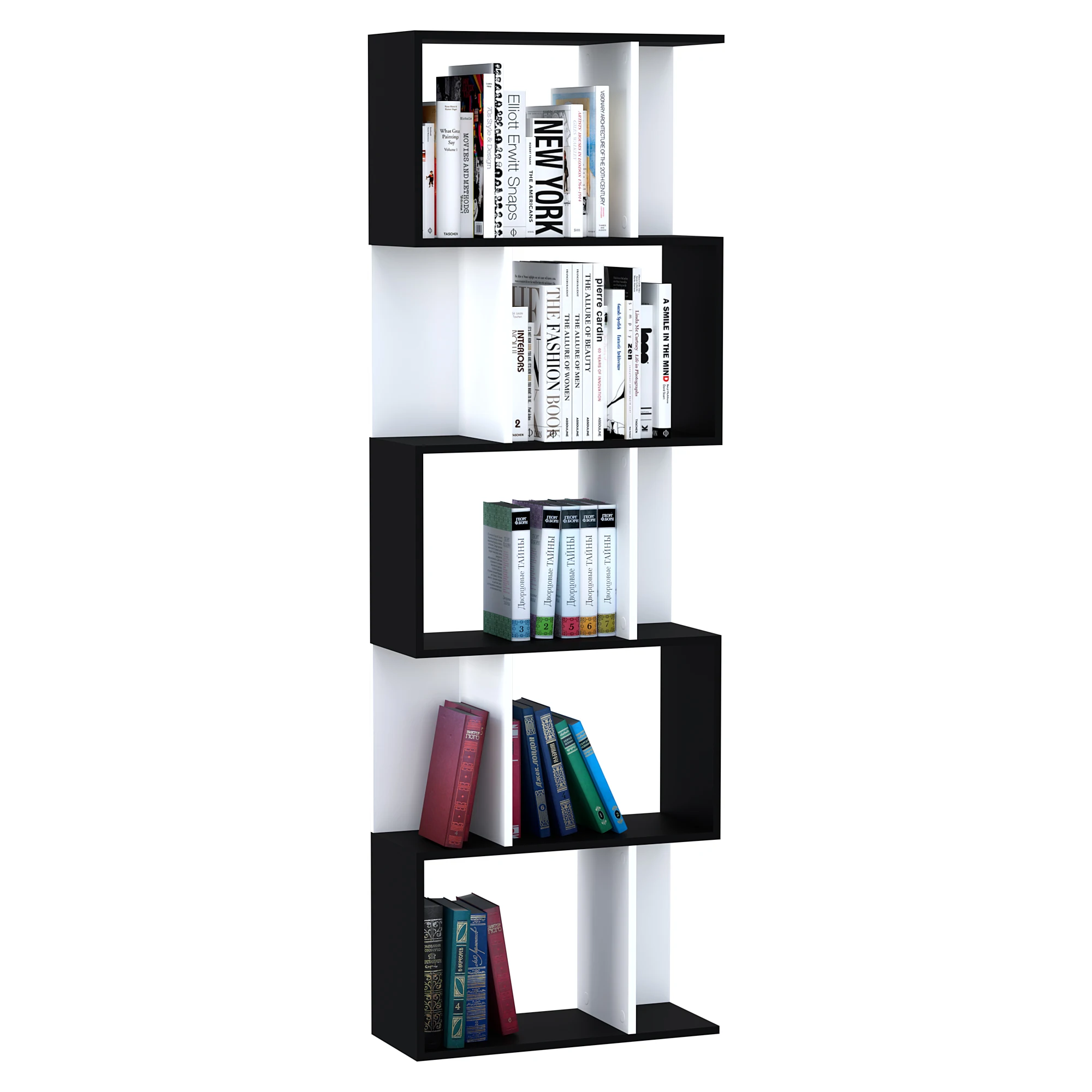 Homcom S-Vormige 5-Tier Boekenplank 60X24X184,5 Cm Zwart