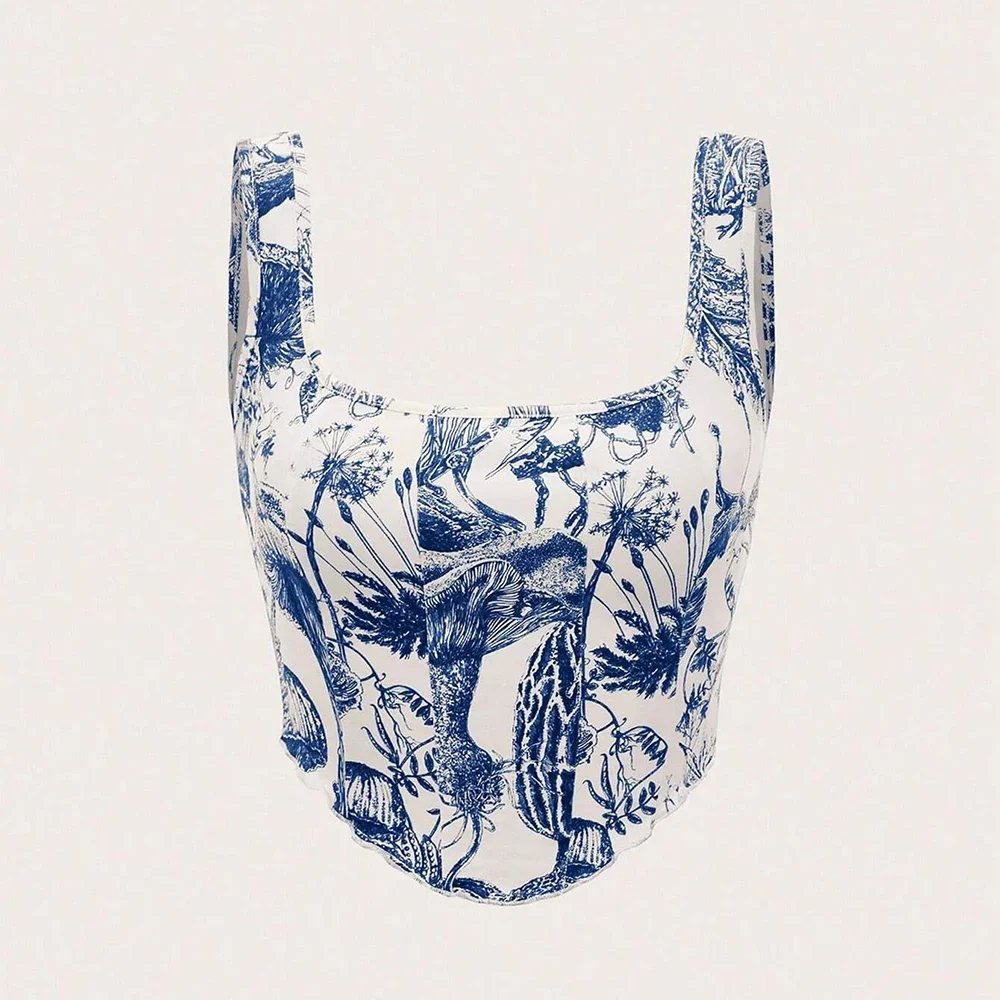 

CPSYMYM Tanks Spring Summer Fashion Decent Full Print Sleeveless Square Neck Casual Tanks For Women