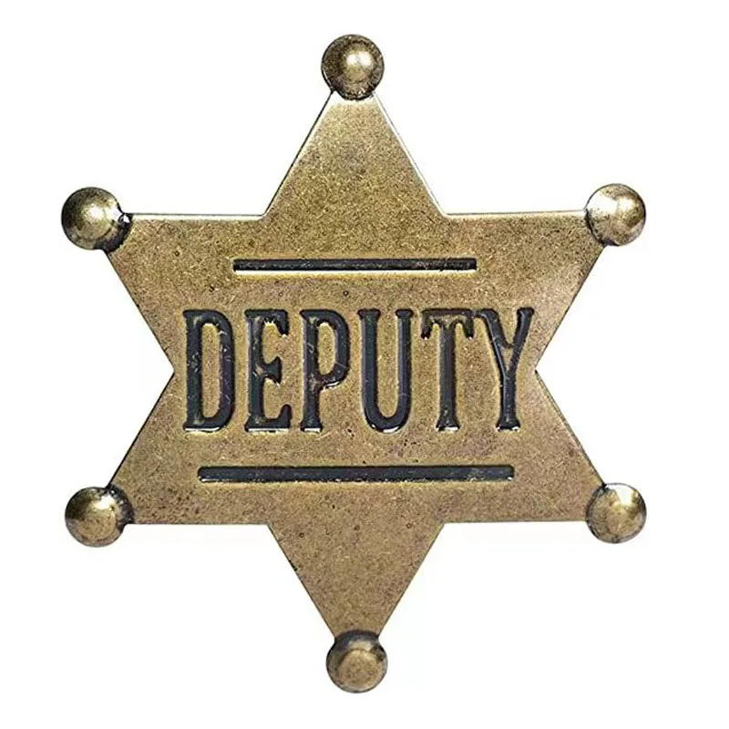 Insignias de sheriff adjunto, broches de alfiler para adultos occidentales de estrella de disfraz, regalos de fiesta de carnaval para Halloween,