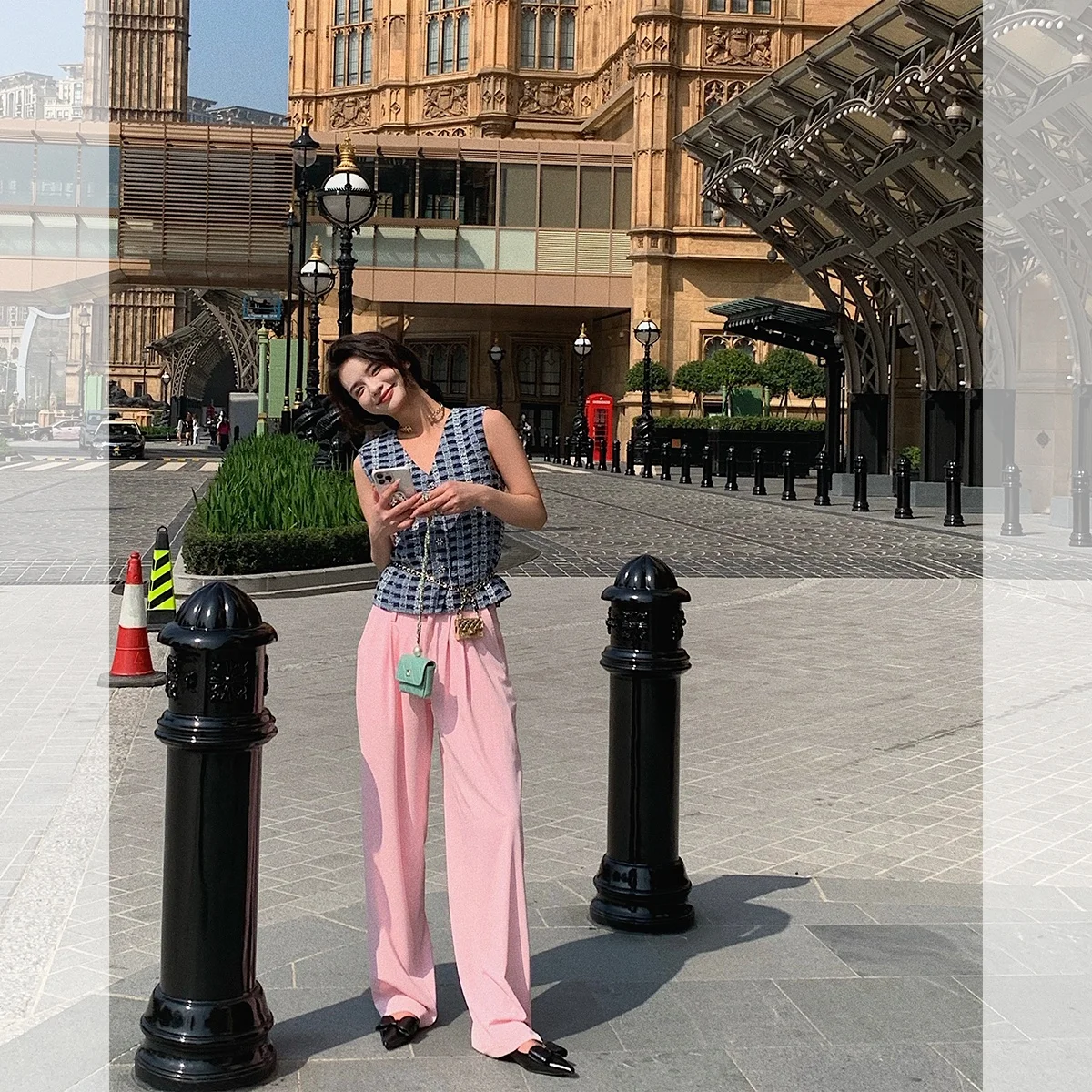 

Bluetique Pink Flared Pants Women's Summer Thin Casual High Waist Wide Leg Pants Multiple Bules Trendy Commute Sle