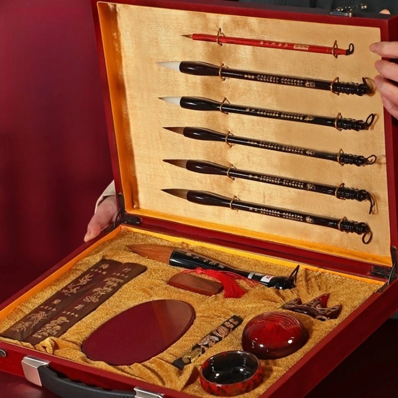 

Study Four Treasures Set Brush Calligraphy Full Set of Pen, Ink Paper and Inkstone Beginners Beginner Writing Brush Characters