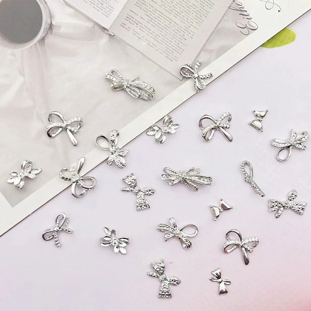 10pcs Simple Glossy Ribbon Nail Art Charm 3D Alloy Shiny Twisted Ribbon Bow Nail Decoration DIY Metallic Design Nail Accessories