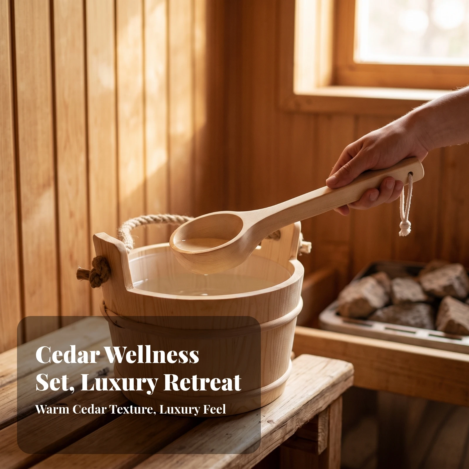 Sauna Pail and Ladle Set Nordic Sauna Pail with Ladle Wooden Spa Accessory Set Rustic Wooden Pail Kit Compact for Steam Room