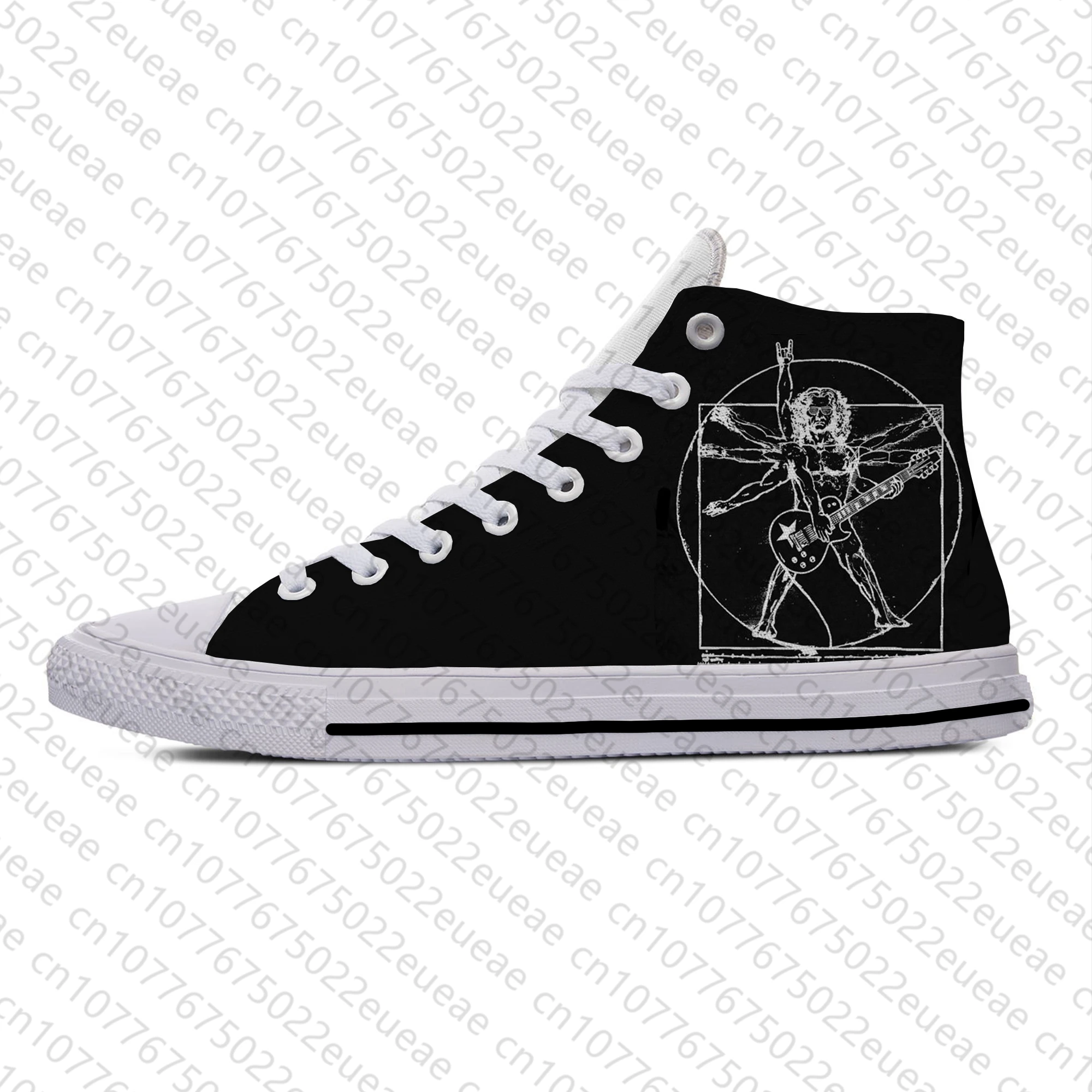 Hot Da Vinci Guitar Rock Band Funny Fashion Popular Board Shoes High Top Lightweight Casual Shoes Breathable Men Women Sneakers