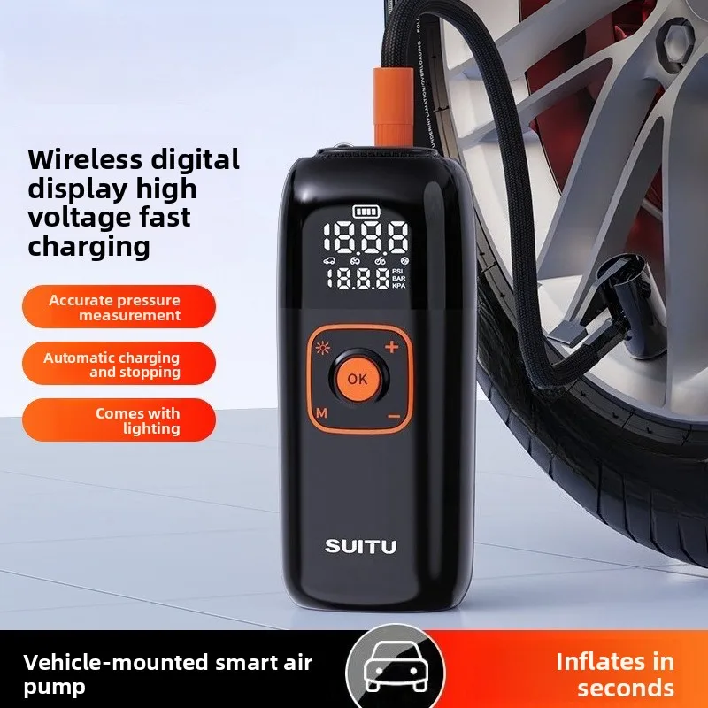 

Wireless Motorcycle Air Pump Portable Tire Inflator Intelligent Digital Display LED Light for Car Bicycle Football Basketball
