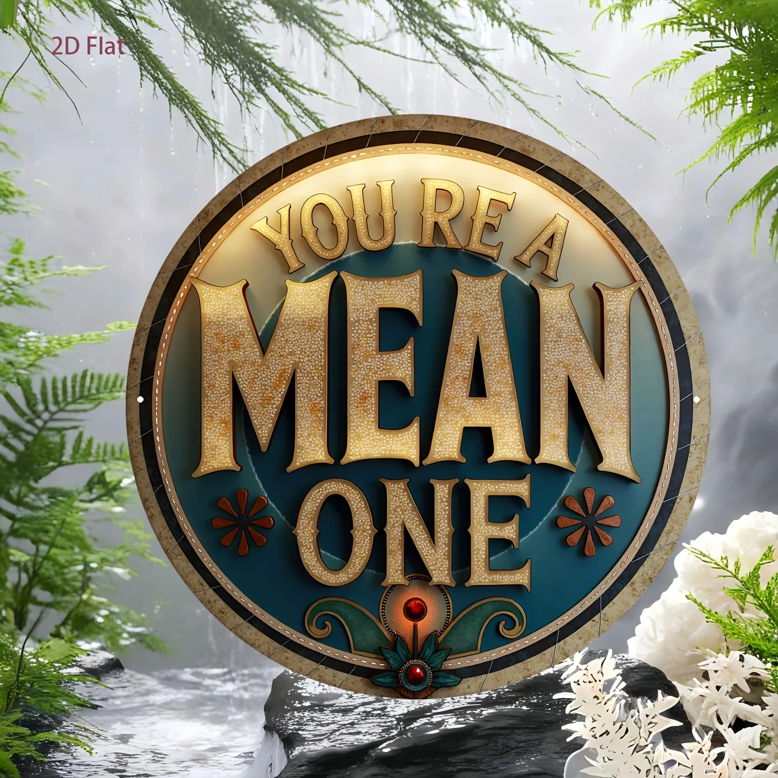 2D Flaches, 1-teiliges Vintage Aluminium-Wandschild mit der Aufschrift „You're a Mean One“ – Rundes Retro-Schild, geeignet für Heimdekoration, Raumdekoration, Feiertage