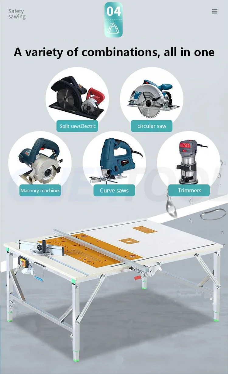 Woodworking Saw Table Dust-free Push Table Daw Precision Saw Stainless Steel Worktable Multifunctional DIY Folding Workbench